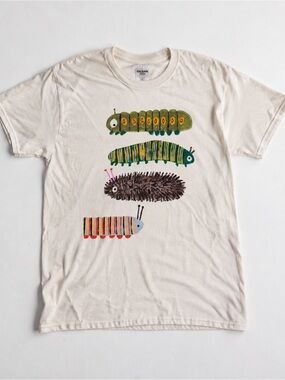 Gildan Cream Kids Short Sleeve Tee with Colorful Caterpillar Print